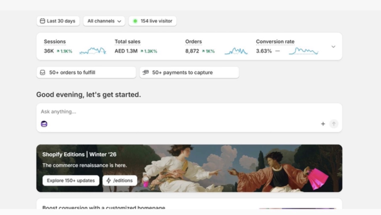 AED 1.3M in sales — 8,872 orders — 3.63% conversion